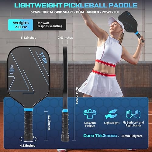 Miniatura 2 de Palas de pickleball paletas de pickleball de fibra de carbono Pro T700 texturizadas - Raqueta de pickleball ligera para adultos jugadores potentes