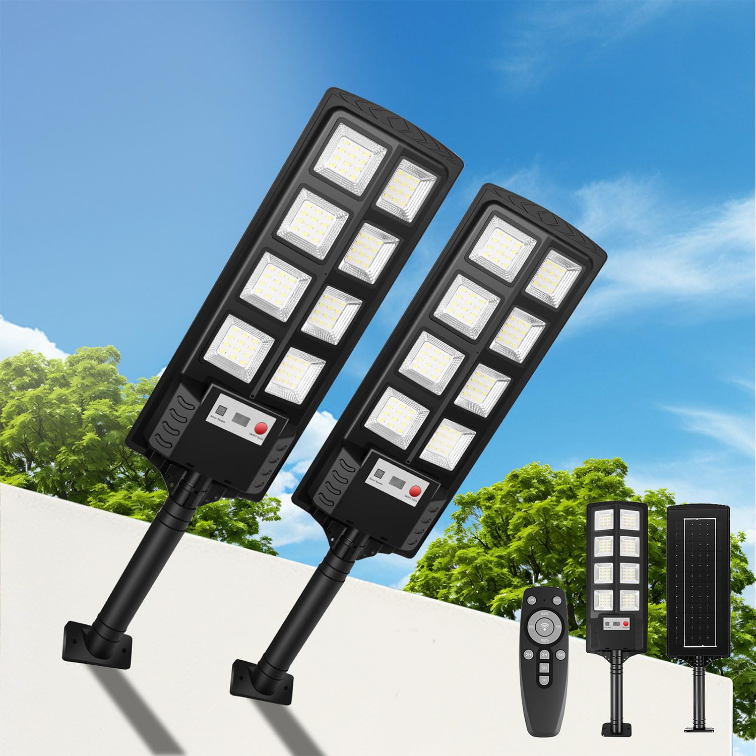 Sendale Black Solar Street Lights Outdoor 2 Pack, Ip66 Waterproof Led Security Light, 6500K Solar Flood Lights Dusk To Dawn With Motion Sensor And Remote, Parking Lot Lights For Yard, Garage