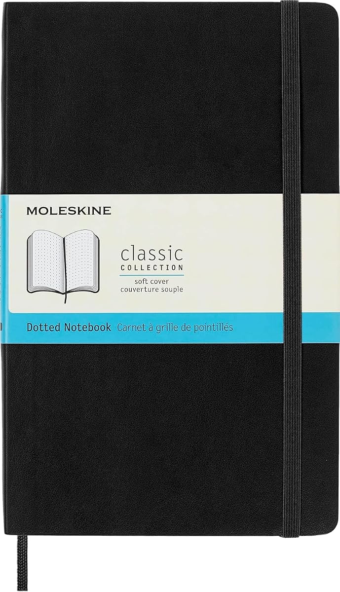 Cuaderno clásico, tapa blanda, grande (5" x 8,25") con puntos, negro, 192 páginas | Cuaderno grande de 5" x 8,25" con 192 páginas de puntos para diarios, planificación, notas y organización creativa.