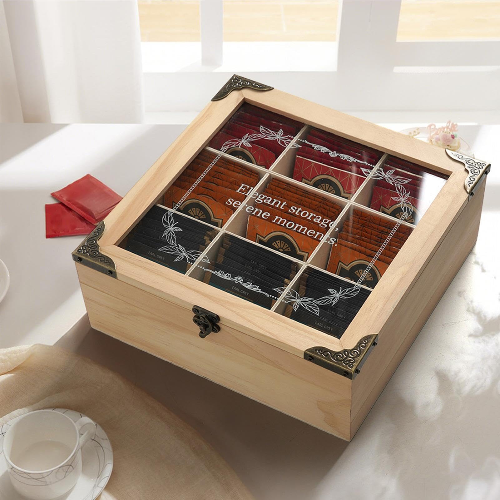 Teedose Organizer Teebeutelhalter Mit 9 Fächern | Dekorativer Teedosenhalter Multifunktional Für Haushalt Küche Büro Für