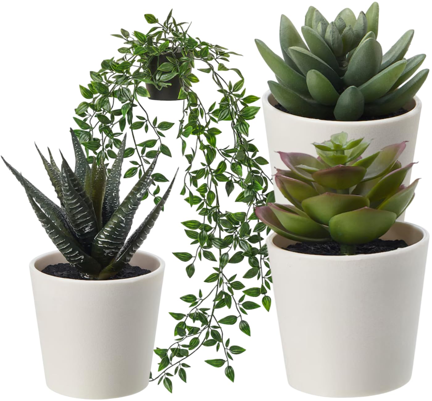 Matrix Home White ,Black ,Green Artificial Pot Plant, Indoor/Outdoor, Hanging, 9Cm, Green Mini Artificial Succulent Desk Plants In Pots 6 Centimetres Height 12Cm