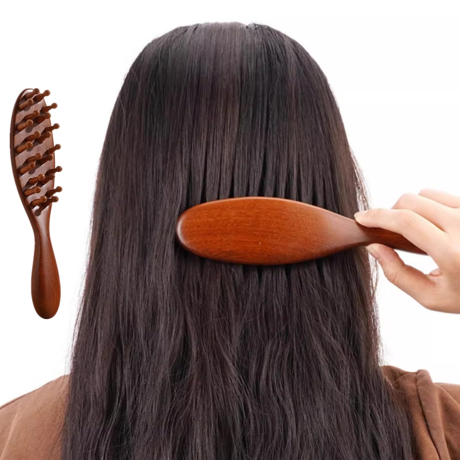 Drewniany masażer skóry głowy naturalny drewniany grzebień do masażu przenośne grzebienie z szerokimi zębami do luksusowej pielęgnacji włosów, długie zęby
