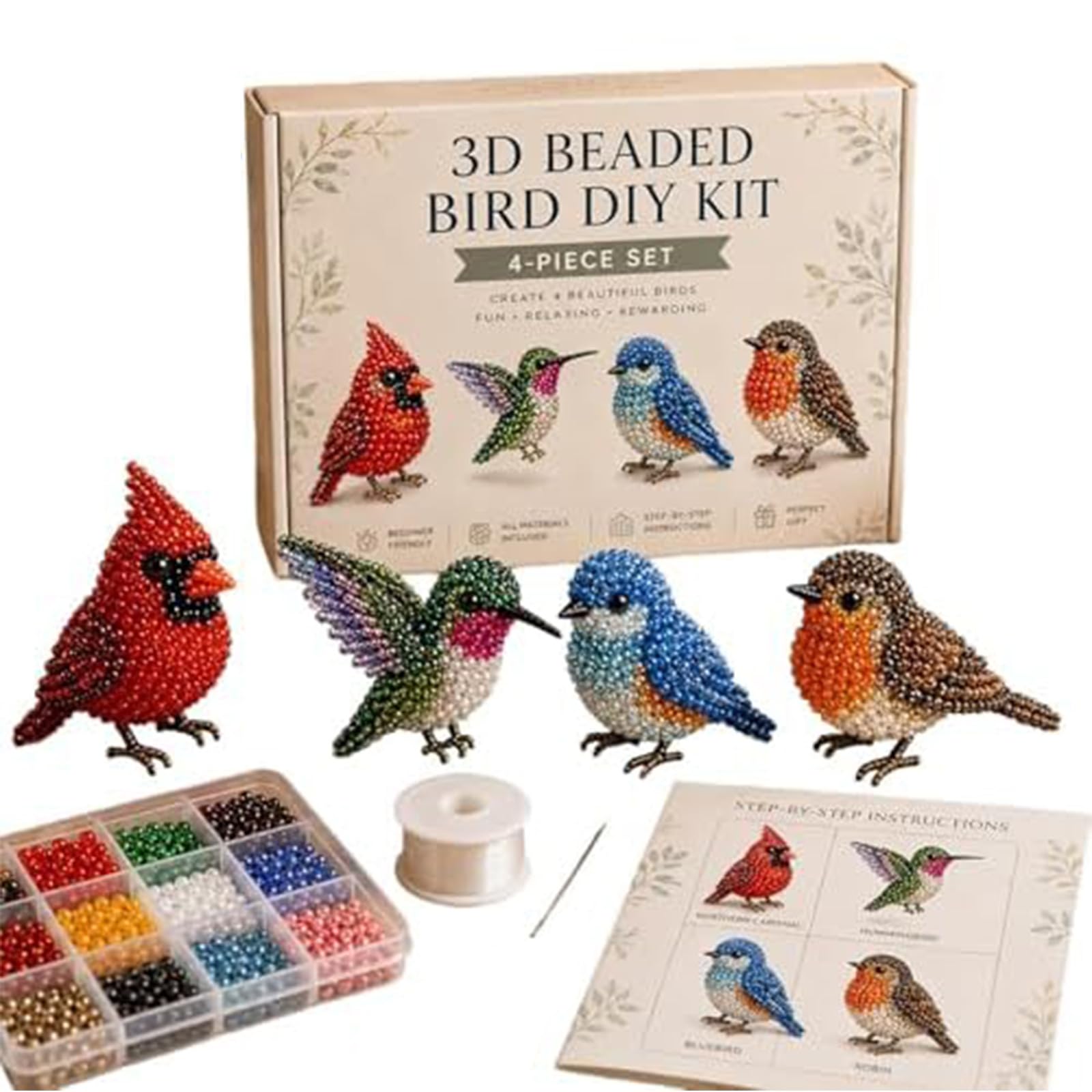DIY Animal Beading Kit,Tiny 3D Cute Beaded Animal DIY Set,with Colorful Beads and Instructions,Complete Accessories,Bead Embroidery Kits,Home Decor Gift for Craft Lover,Beadwork Craft for Beginners-02