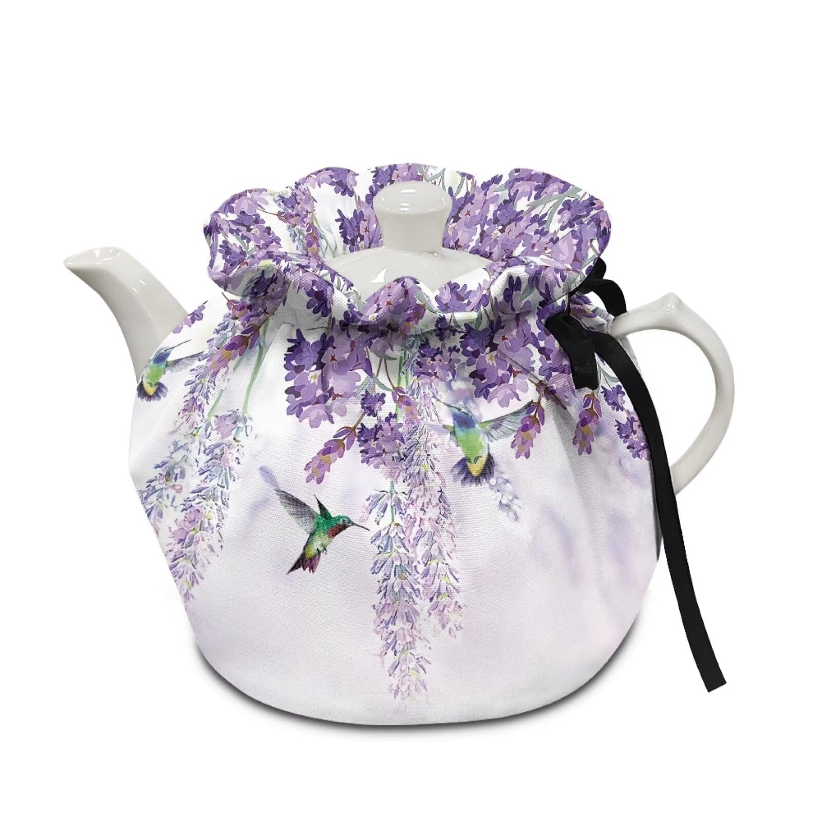Freewander Purple Flowers Hummingbirds, Insulated Kettle Cover Teapot Cozy Tea Cosy Kitchen Tea Pot Dust Cover Breakfast Pot Cover Teapots Warmer Cover with Elastic Band