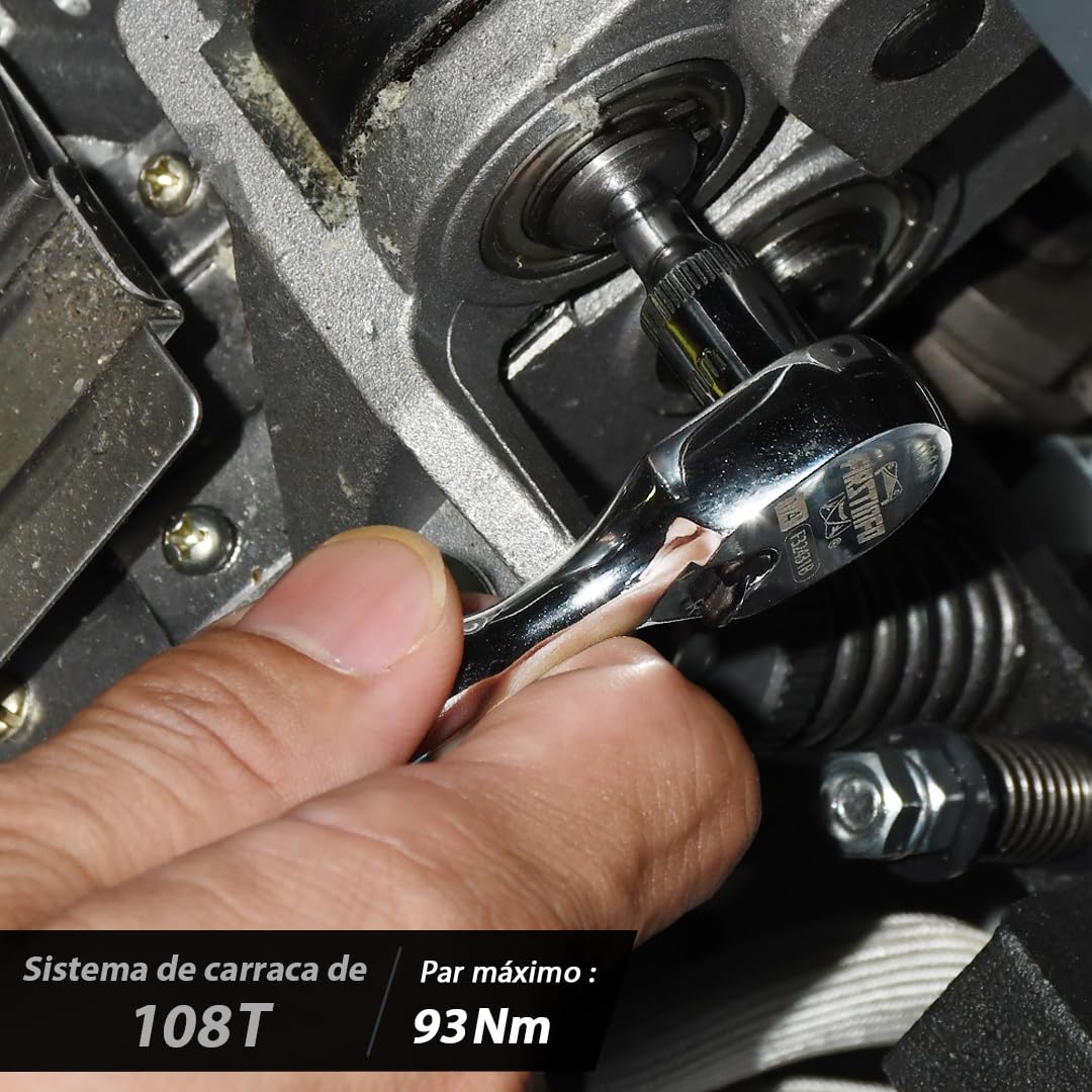 FIRSTINFO F32431B Llave de carraca 1/4″(6,35 mm) – cabeza sellada 108 dientes | mango reversible compacto | cabeza cerrada a prueba de polvo en forma de lágrima