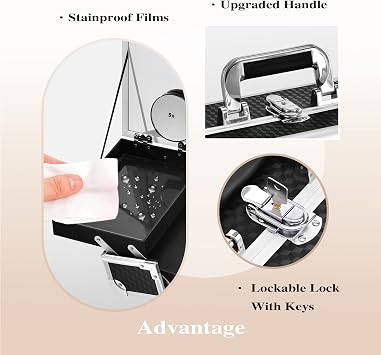 Joligrace Vanity Case Makeup Box Cosmetic Organiser Box Beauty Storage Makeup Up Train Case with Mirror and Magnification(5X) Spot Mirror, Black