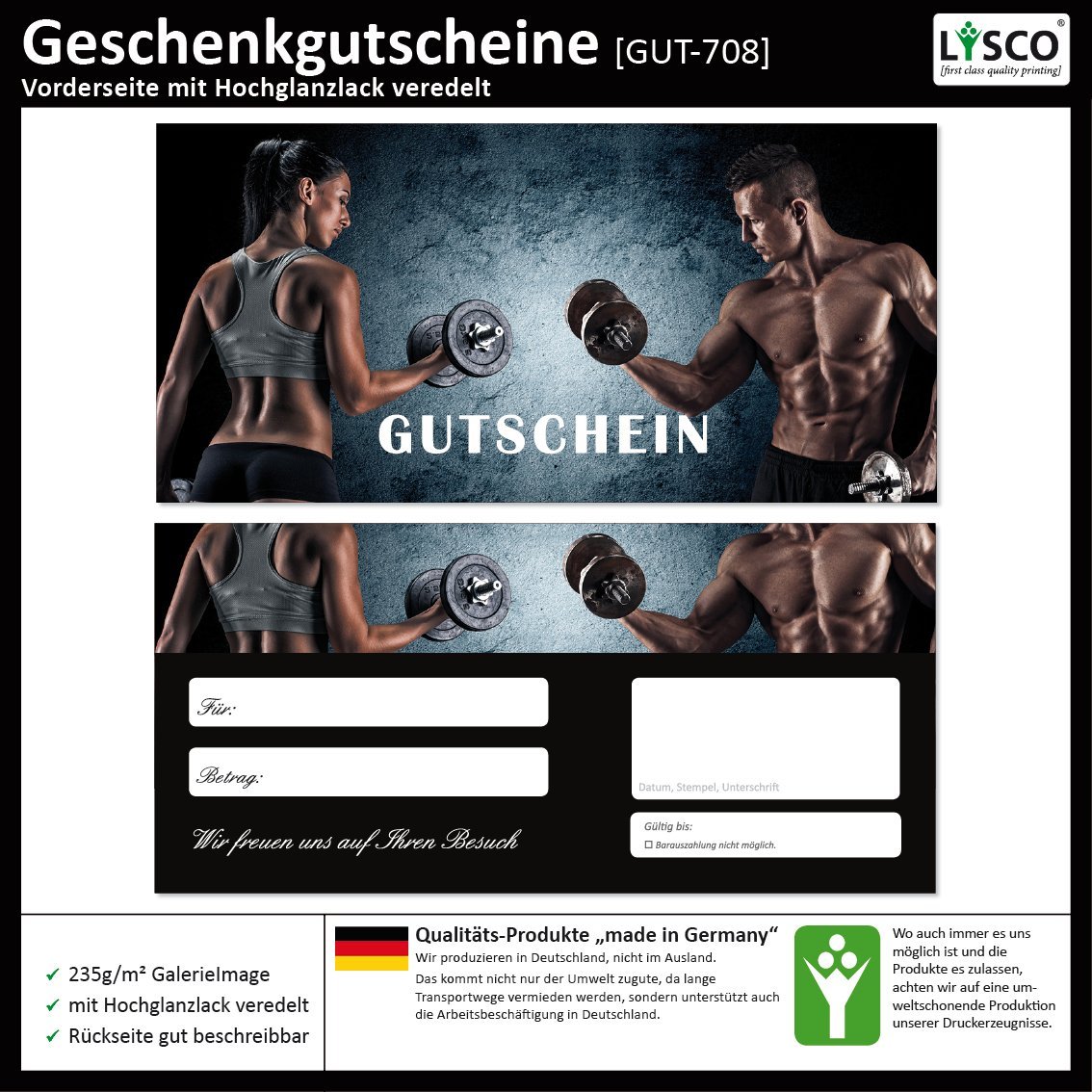 200 Stück Geschenkgutscheine (Fitness-708) Gutscheine Gutscheinkarten für Bereiche wie Kraftsport Gesundheit Wellness Sportstudio