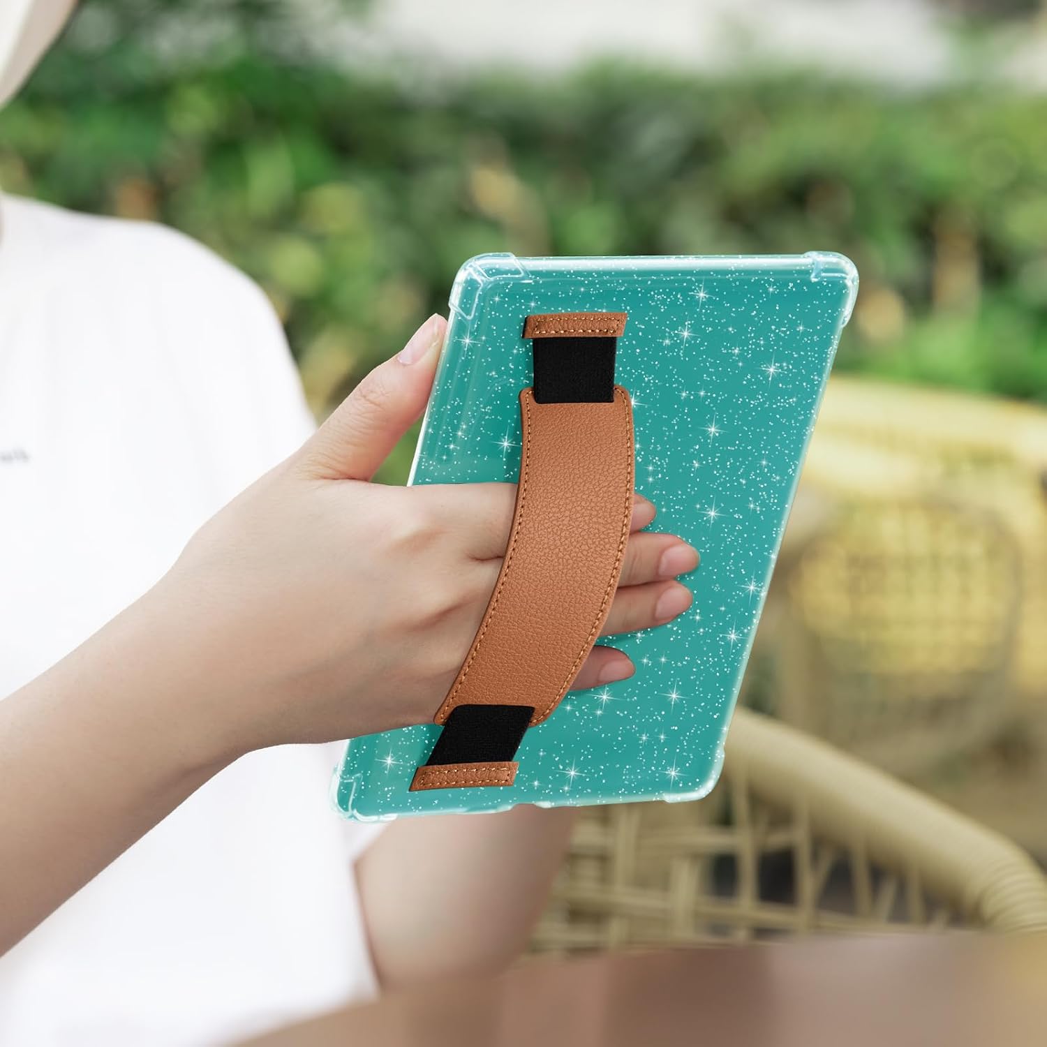 iDLEHANDS Clear Glitter Case for 7" Tablet Case - Ultra Slim Soft TPU Transparent Cover & Lightweight with Hand-Strap, Brown - 6