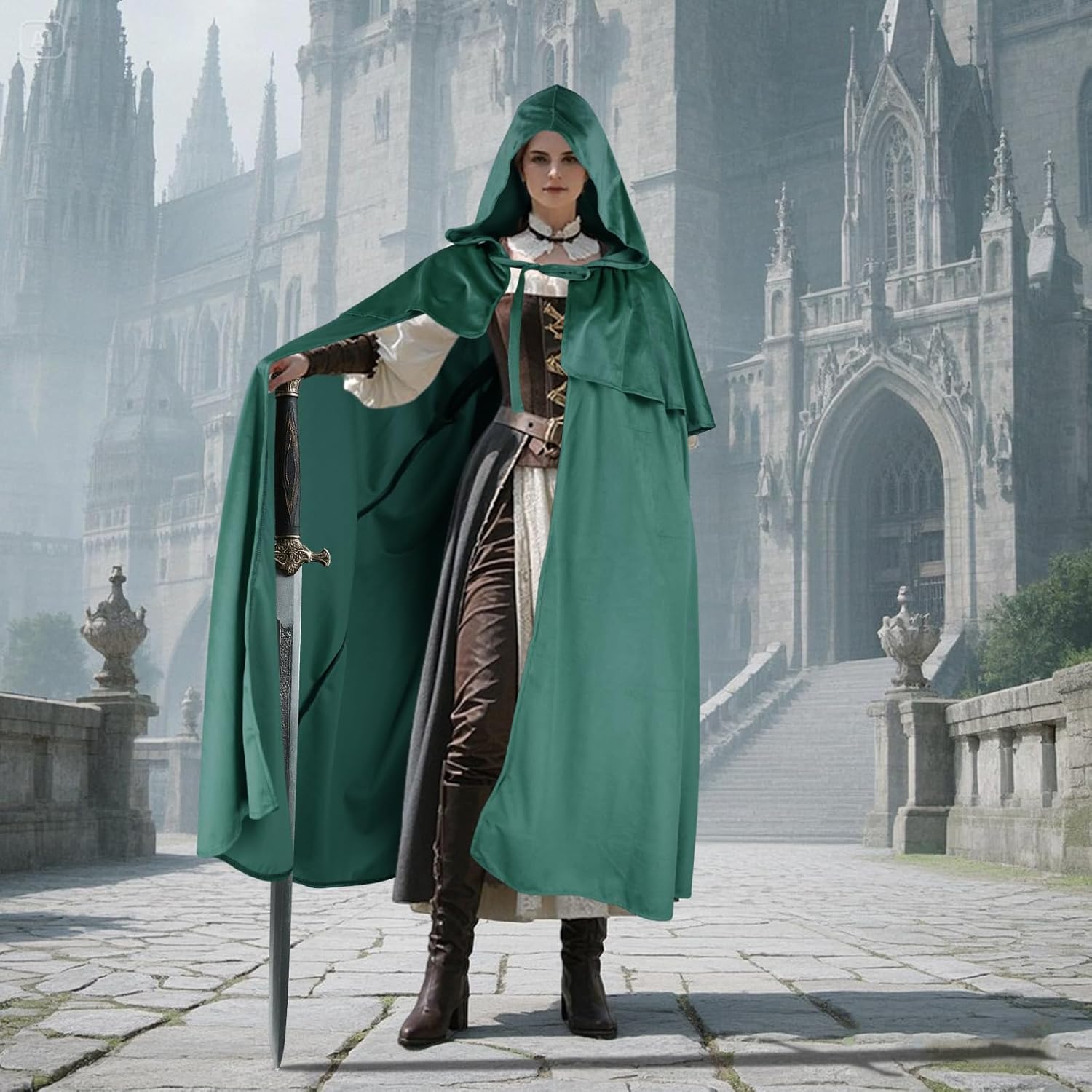 Renaissance Costumes Cloak with Hood Arm Holes Women Medieval Hooded Cape for Halloween Cosplay - Image 8