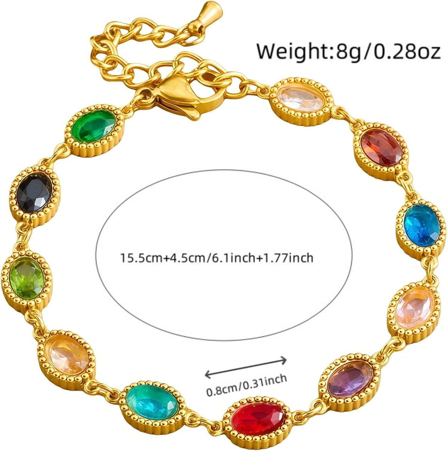 Dainty Gold Plated Multicolor Crystal Bracelet for Women - Elegant Colorful Gemstone Tennis Bracelet with Rainbow Cubic Zirconia - Image 6