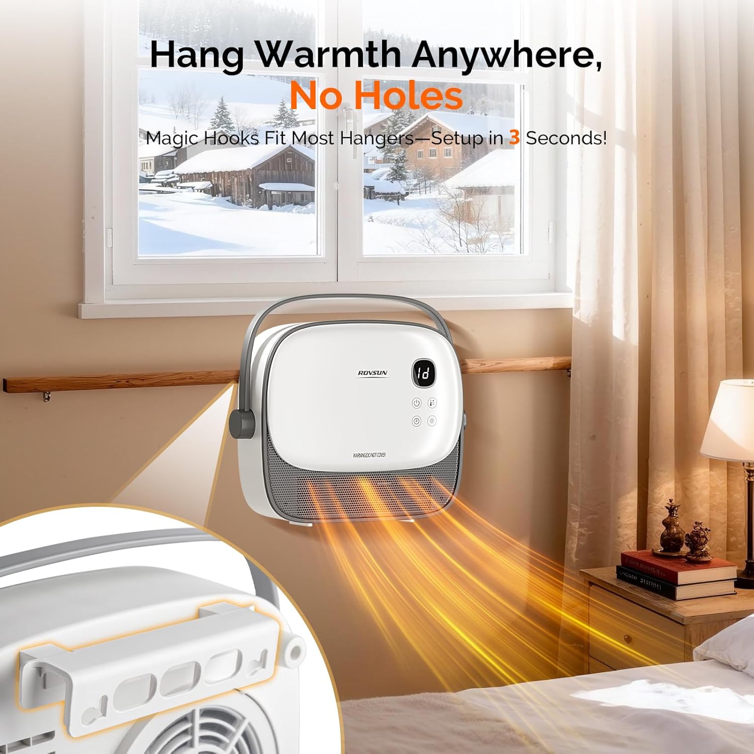 ROVSUN 1500W Wall Heater with Remote Control, Freestanding & Wall-Mounted Electric Space Heater with Portable Handle, 12H Timer, PTC Heating Elements, for Indoor Use, Bedroom, Office, Home, 1 Pack
