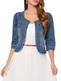 Denim Jacket for Women's Collarless 2025 Cardigan 3/4 Sleeve Crop Jean Jackets