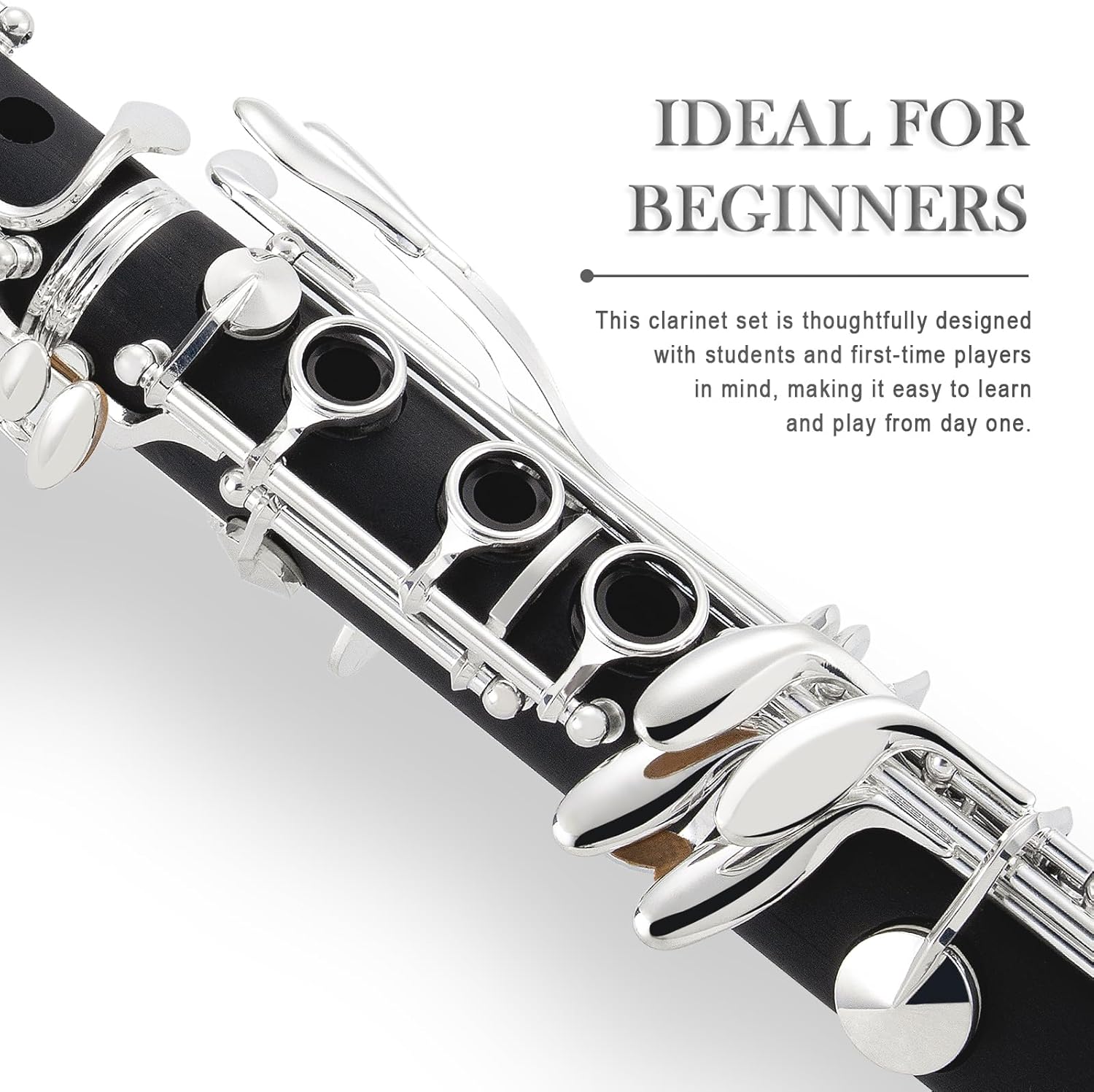 SONICAKE B Flat Clarinet for Intermediate Beginners & Student, Upgraded Ebonite Bb Clarinet Silver-plated with 2 Barrels, 4C Mouthpiece, Hard Case, Cleaning Kit, Black, QCR-11