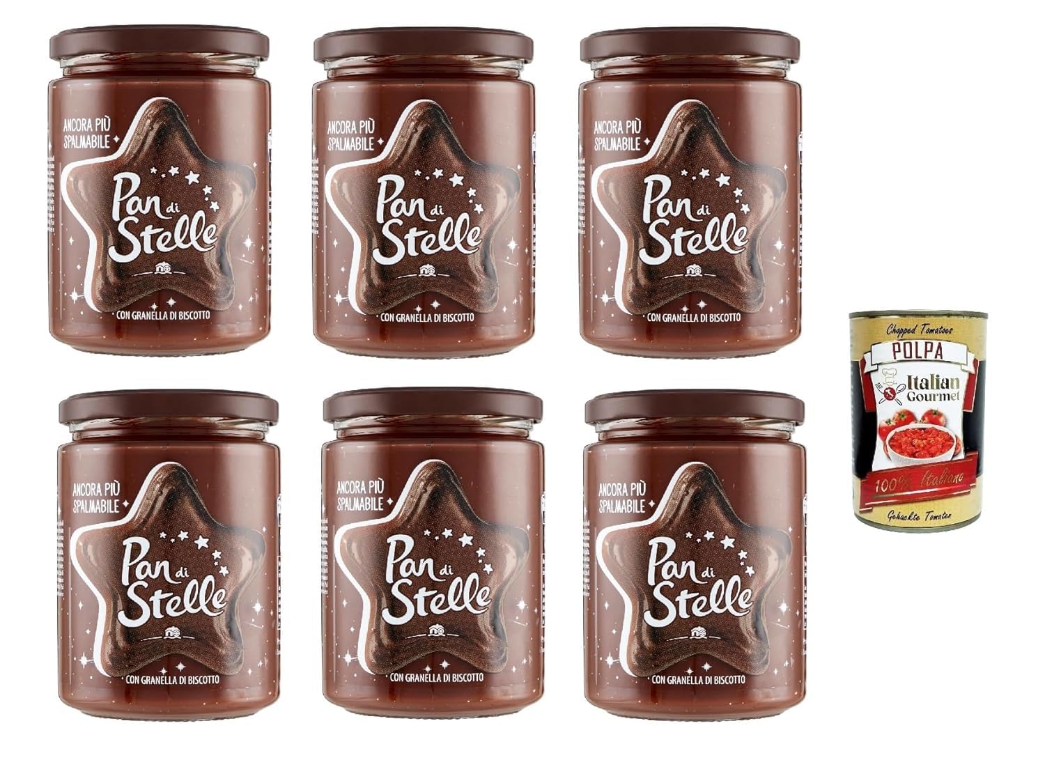 Mulino Bianco, Pan di Stelle Crema Spalmabile, crème à la crème à la noisette avec des biscuits 6x 580g sans huile de palme + Italian Gourmet polpa 400g