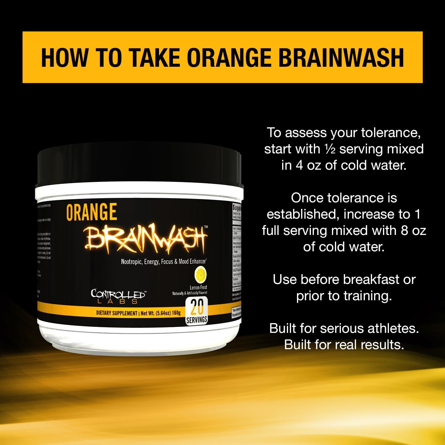 CONTROLLED LABS Orange Brainwash Powder, Enhanced Energy and Focus, 20 Servings BrainNootropic, Helps Increase Stamina and Endurance