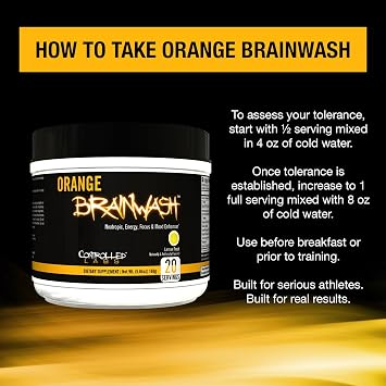 CONTROLLED LABS Orange Brainwash Powder, Enhanced Energy and Focus, 20 Servings BrainNootropic, Helps Increase Stamina and Endurance