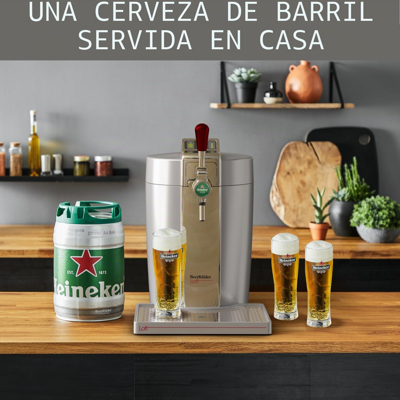 Krups Beertender Máquina Cerveza Presión, Barriles de 5 L, Luz indicadora, Cerveza fresca, Fácil instalación, Indicador de temperatura, Indicador de volumen restante, Loft Edition Silver VB700E00