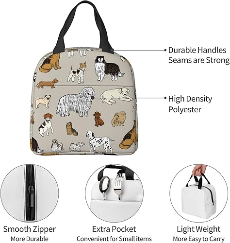 Miniatura 4 de Fiokroo Bolsa de almuerzo con aislamiento para perros lindos, bolsa de almuerzo reutilizable para escuela, trabajo, universidad, viajes al aire