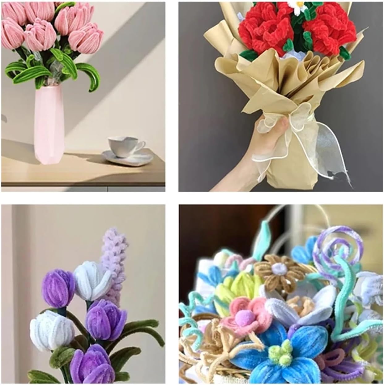 Pipe Cleaner Flower Kits 1000pcs Colorful Chenille Stems Pipe Cleaners Plush Tinsel Stem Wired Twist Sticks Hair Strip DIY Craft Educational(Macaron pinkA)