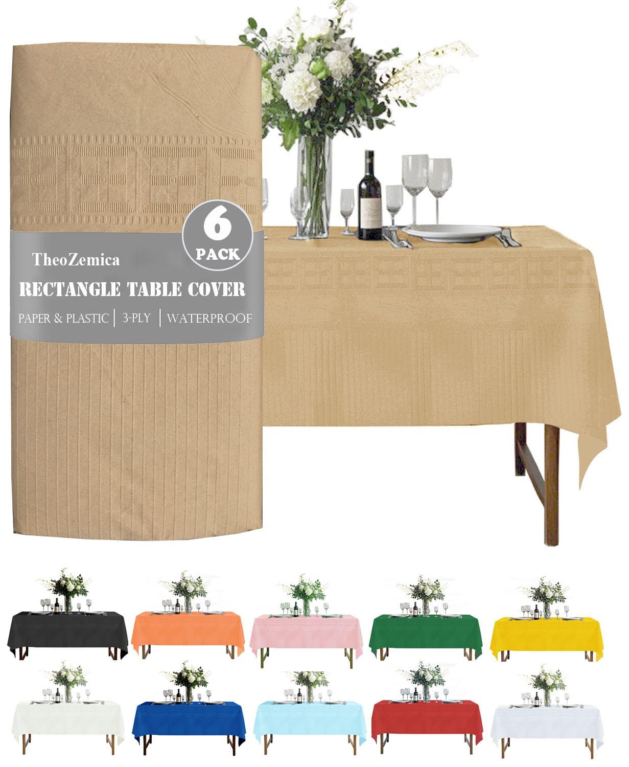 6 manteles desechables para fiestas, 137 x 274 cm, mantel rectangular de papel estraza, impermeable, 3 capas, mantel de plástico para banquetes de cumpleaños, bufés
