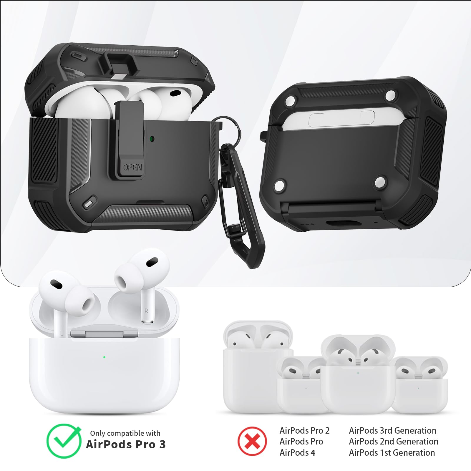 Amazon | AirPods Pro 3用ケース 磁気ロックと電話スタンド付き