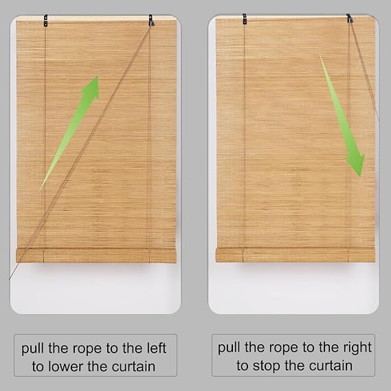 Bamboo Blinds for Interior Windows, Roll Up Bamboo Blinds for Windows, Reed Roller Shades Privacy Protection Porch Blackout Roll-up Bamboo Windows Curtain with Lifter, WxH(Green,95 x 200 cm)