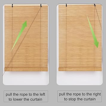 Bamboo Blinds for Interior Windows, Roll Up Bamboo Blinds for Windows, Reed Roller Shades Privacy Protection Porch Blackout Roll-up Bamboo Windows Curtain with Lifter, WxH(Green,95 x 200 cm)