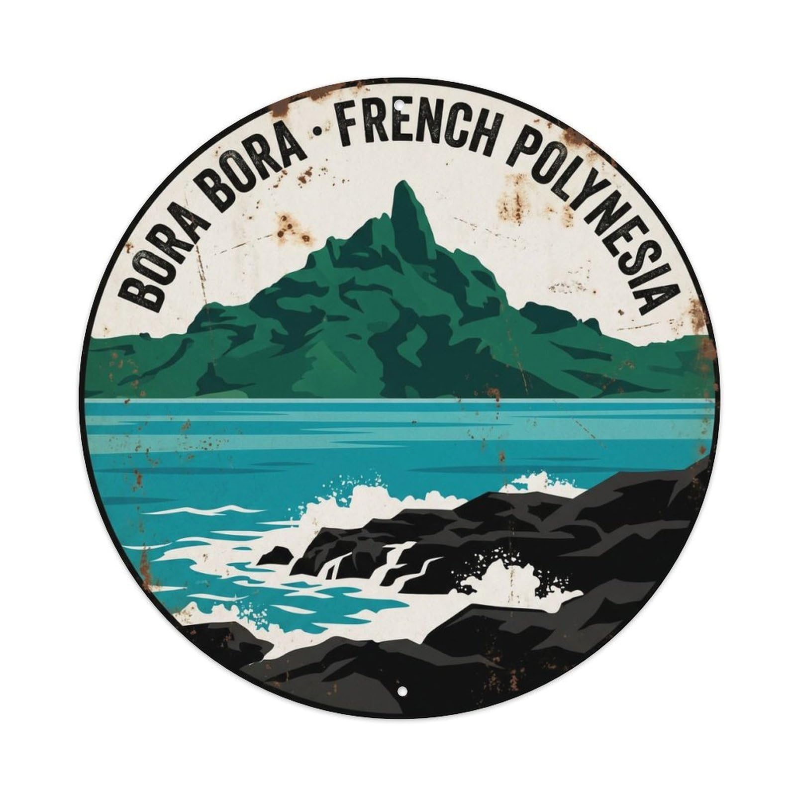 Volcanic BoraBora Otemanu Lagoon Rock Island Metal Tin Sign