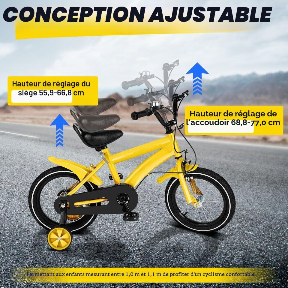 14-Zoll-Kinderfahrrad, Kinderfahrrad Höhenverstellbar, Jungen-Mädchen-Fahrrad mit Stützrädern, Kinder-Balance-Bike Fahrrad für Alter von 3-6 Jahren