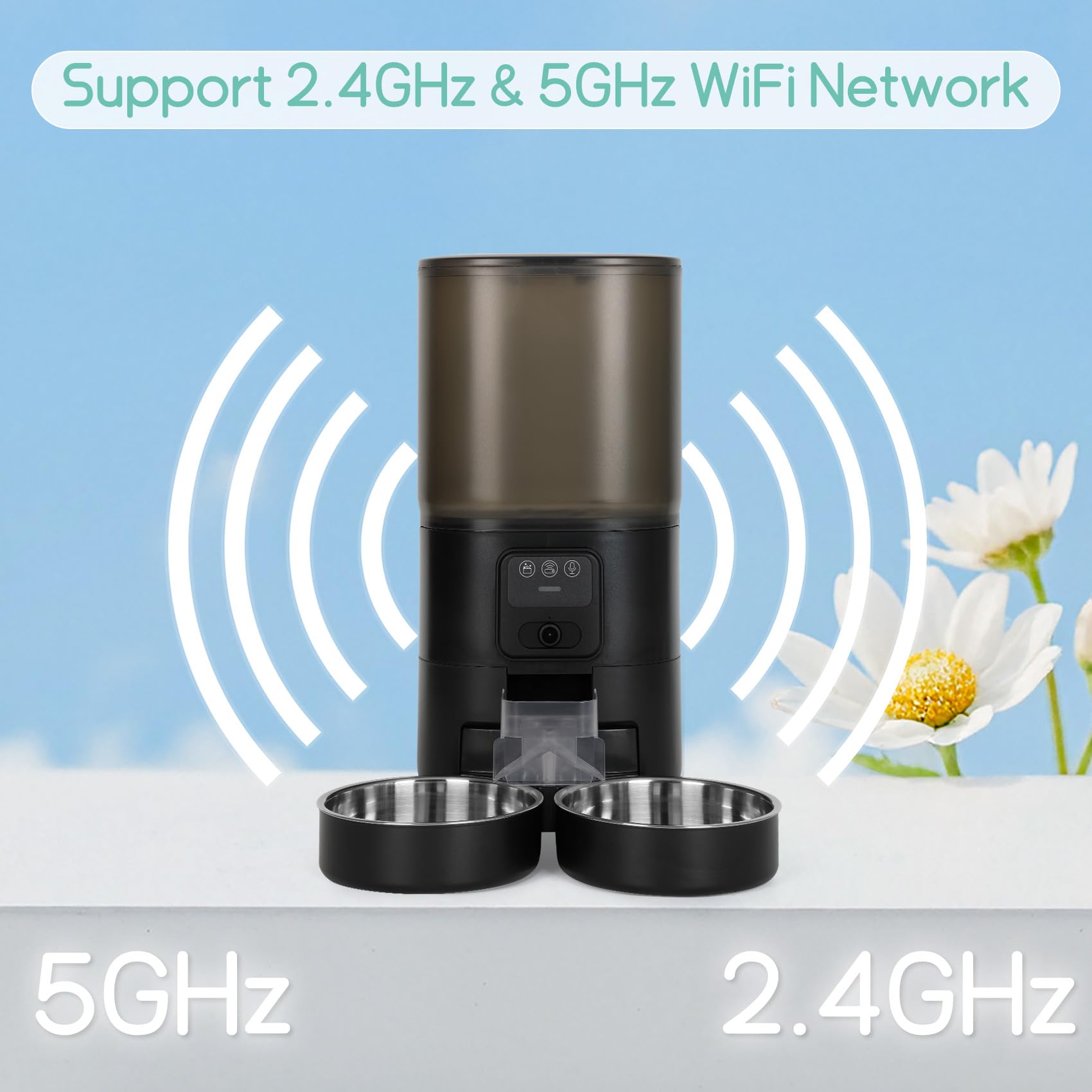 Automatic Cat Feeder with Camera, 7 Litre Dual Bowl Automatic Dog Feeder with HD Video and Night Vision, 2.4G WiFi ，SD Card Storage and Two-Way Audio - image 6