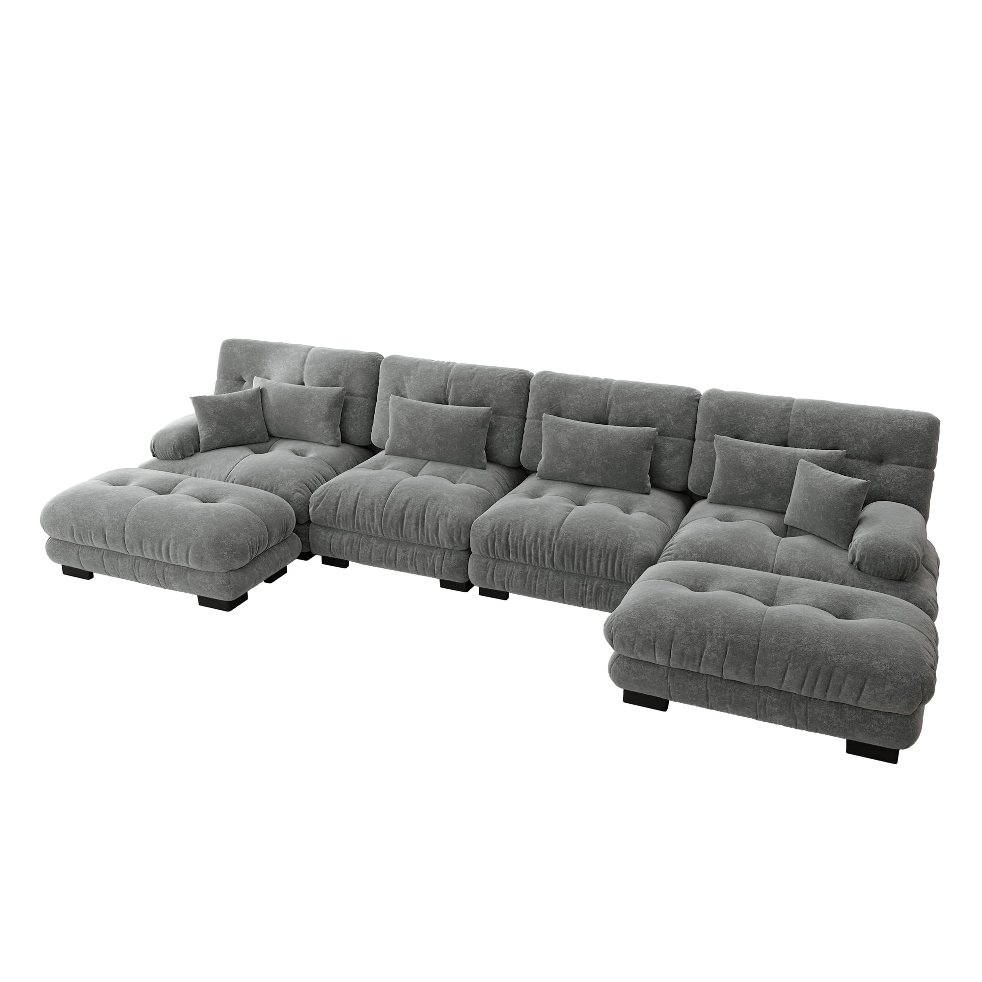 Bladez Canapé d'angle modulaire de luxe en forme de U - Canapé cloud surdimensionné pour salon, lit profond avec ottoman - Canapé chenille moderne gris - Taille XXL (Grey1)