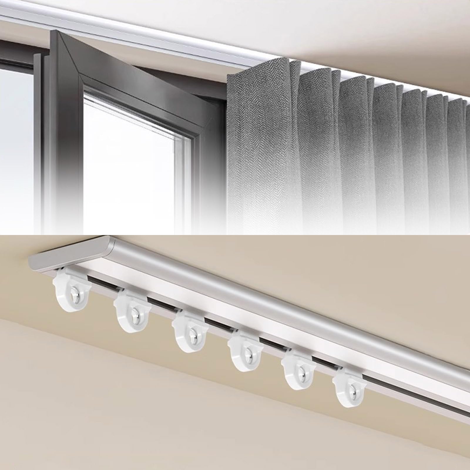 GLDYTVF Durable 5.6m Gray Ceiling Curtain Track - Silent Sliding Rail with Roller Hooks, Perfect for Living Room, Versatile Ceiling Mounting Solution