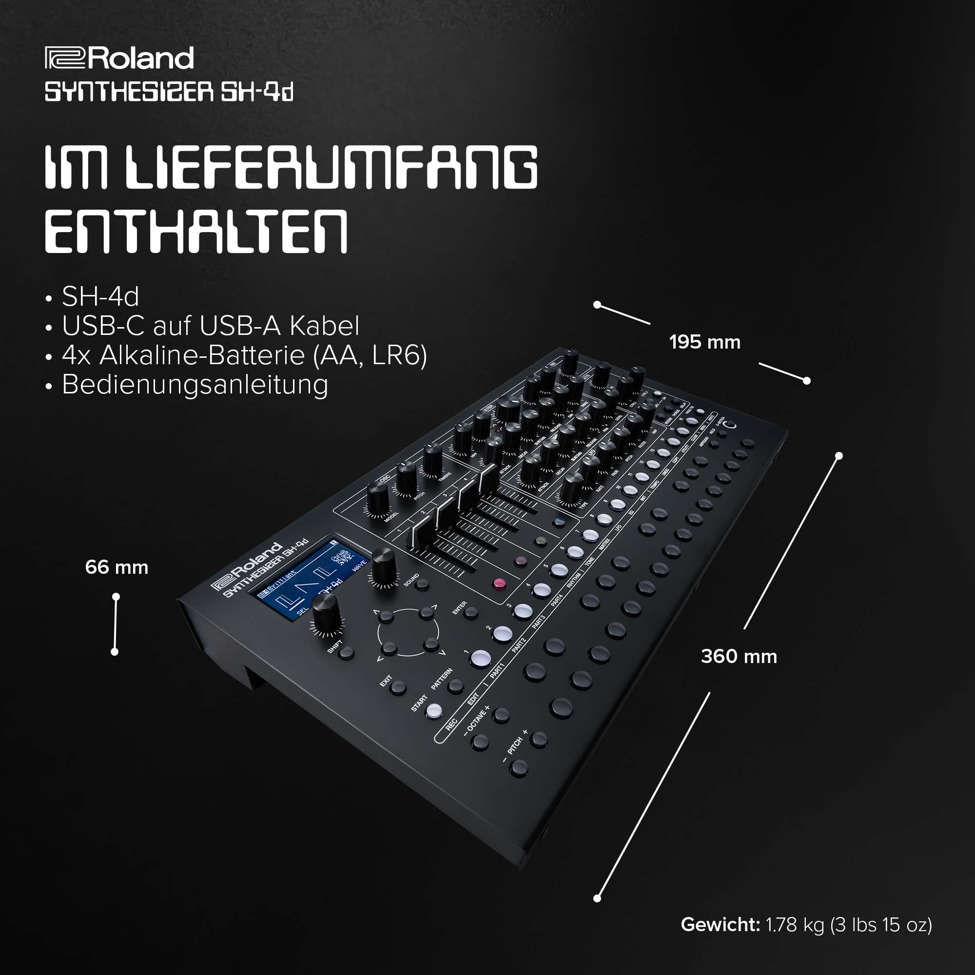 Roland SH-4d kompakter Desktop-Synthesizer | 11 OSC-Modelle | professionelle Sounddesign-Werkzeuge | geeignet für Studio & Live | Hands-On-Workflow | zahlreiche Effekte