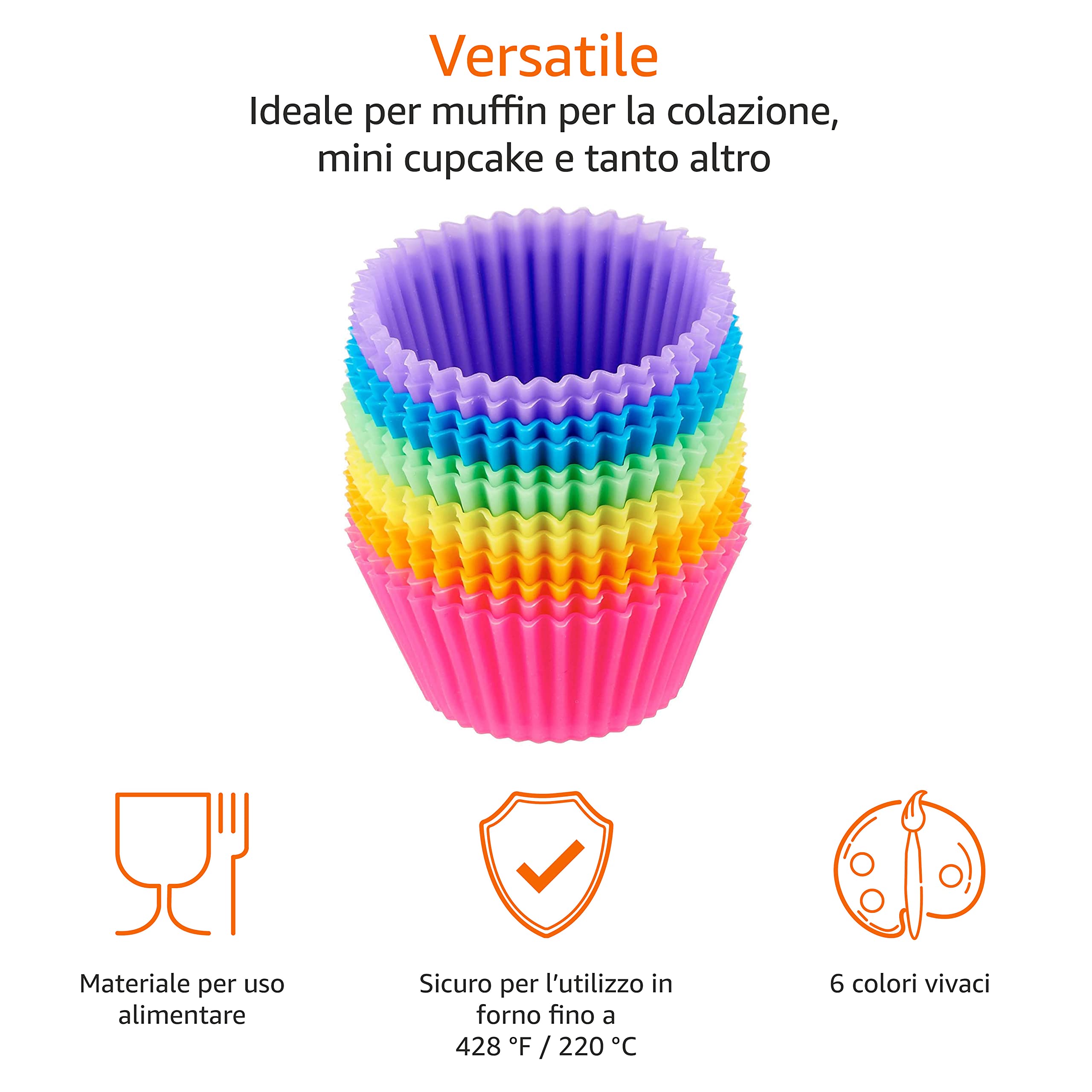 Pirottini in silicone per cupcake e muffin, confezione da 36