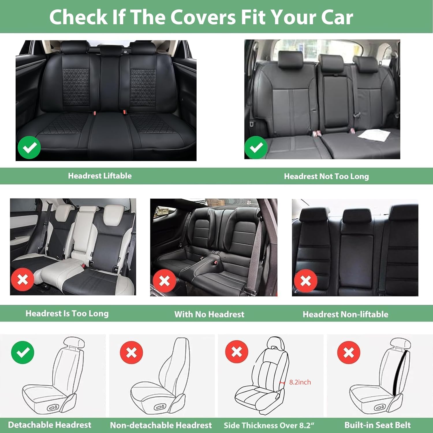 Car Seat Covers Front Seats, Leather Seat Cover for Cars, Automotive Seat Protector Waterproof, Anti-Slip Car Seat Cushion Universal fit for Most Cars SUVs No for Truck(Black, Front)