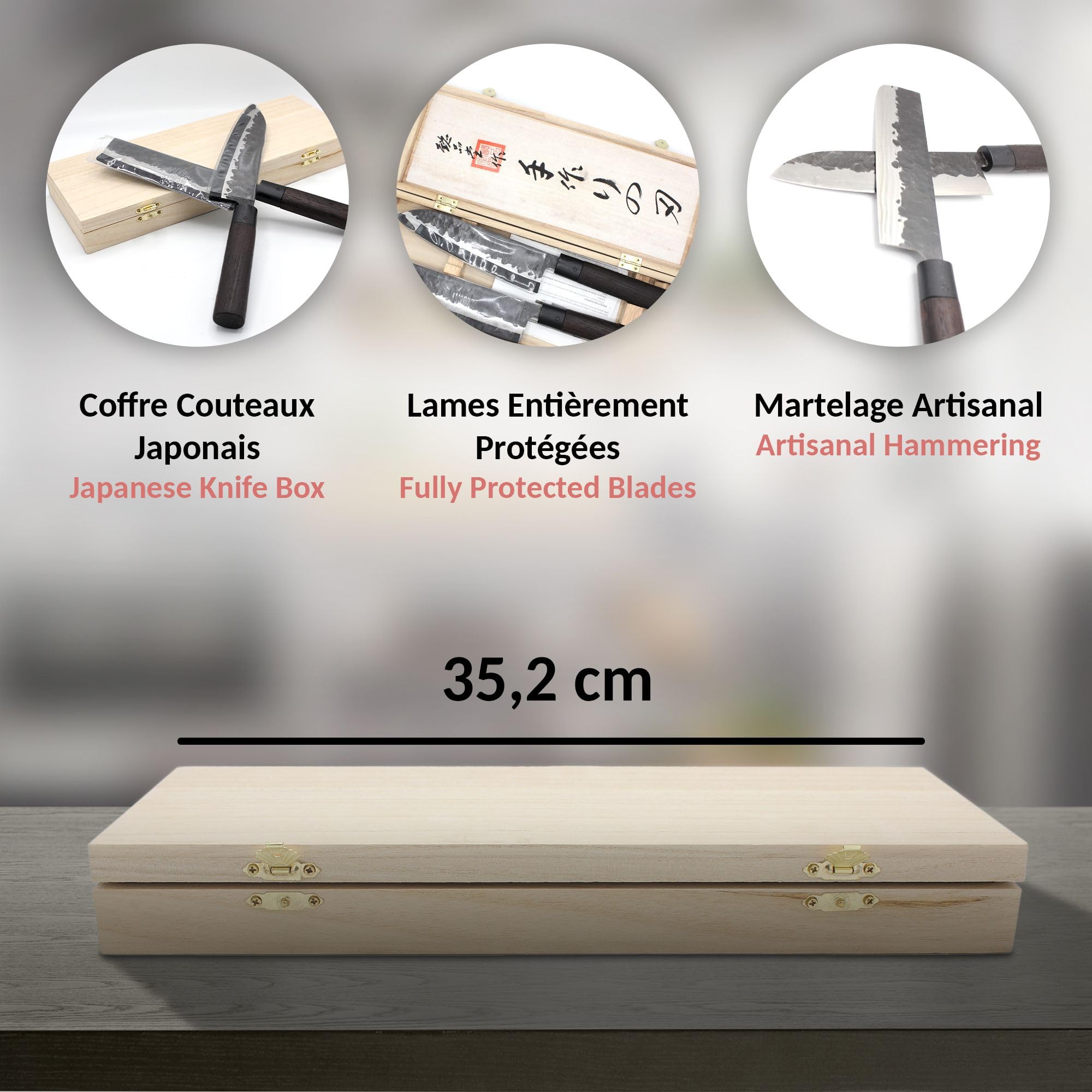 Fishtec - Coffret couteaux de cuisine haut de gamme - Lames acier japonais - Manches palissandre africain ergonomiques - Boîte cadeau élégante - Idée cadeau pour cuisiniers débutants et