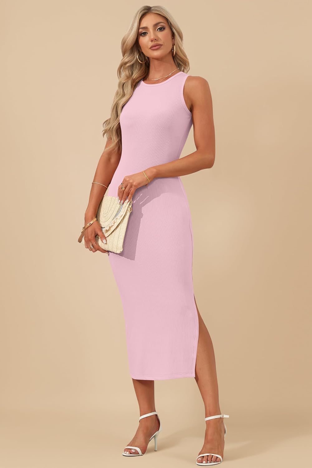 AUSELILY Womens Summer Bodycon Dresses 2026 Basic Casual Sleeveless Knit Tank Midi Dress - Image 2