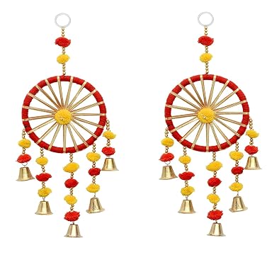 SPHINX Woolen Colorful Decorative Kites, Pom pom Dream catchers, pom pom round wall hangings for backdrops Festive Pooja Wedding Housewarming Diwali Decorations – (Medium Pom Pom Round hangings, 2 Pieces)