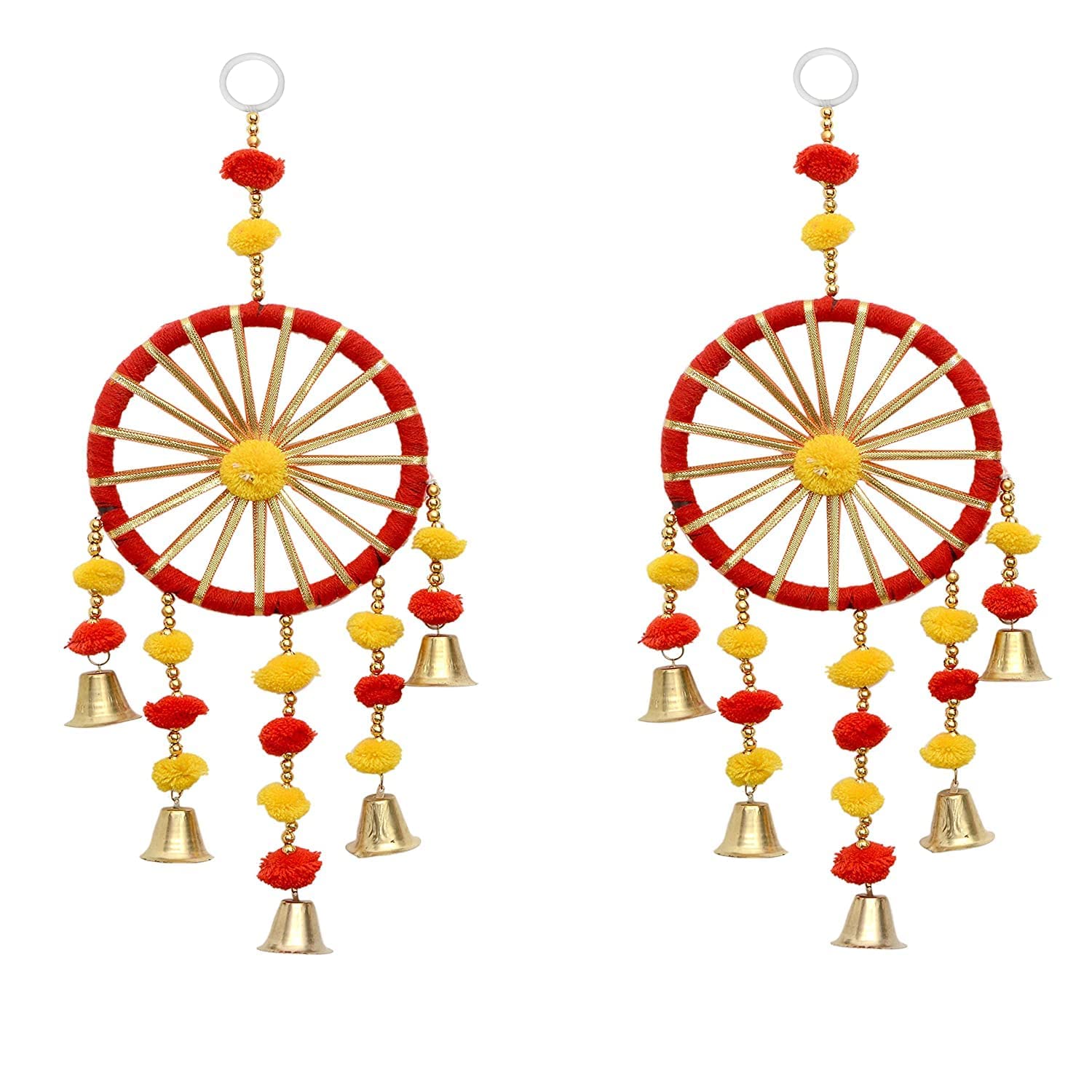 SPHINX Woolen Colorful Decorative Kites, Pom pom Dream catchers, pom pom round wall hangings for backdrops Festive Pooja Wedding Housewarming Diwali Decorations – (Medium Pom Pom Round hangings, 2 Pieces)