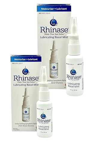 Rhinase Nasal Mist Duo Pack (2 x 1 oz) Solución salina sin aloe y fragancia para nariz seca, alivio de alergias y prevención de hemorragias nasales