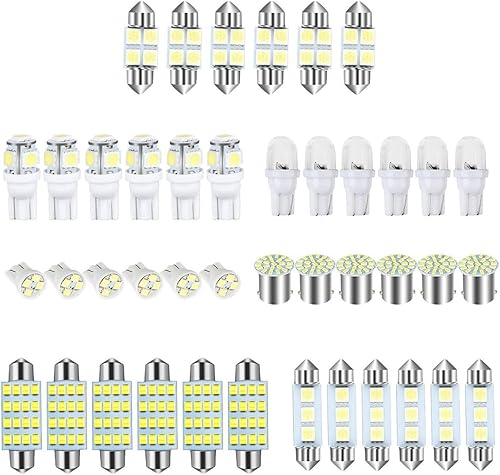 Kit de 42 bombillas LED T10 para automóvil, 12 V, 7000K-8000K, 1.220 in1.417 in1.614 in, luz de lectura de luz de lectura para matrícula, accesorio