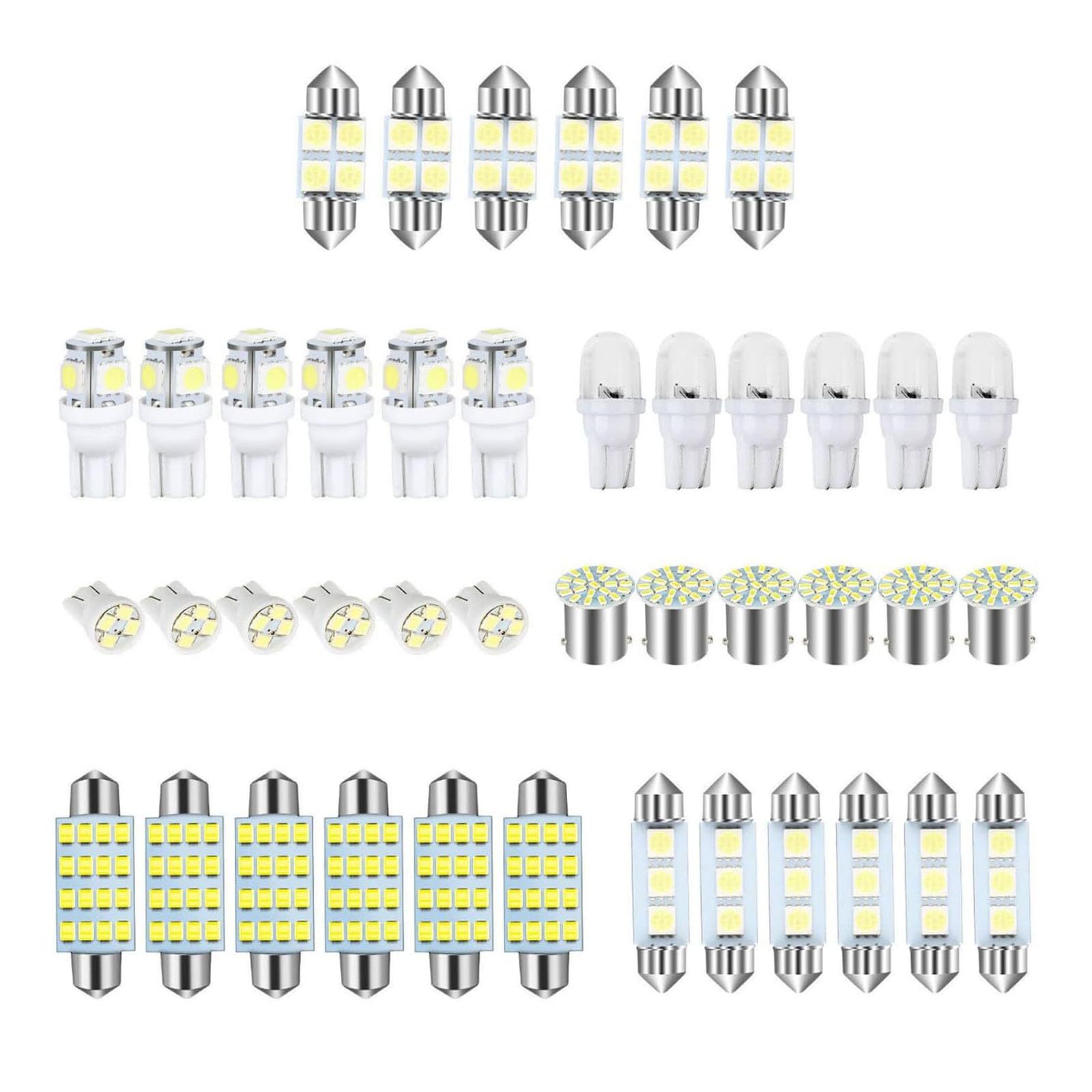zvsay 42 PCS Car LED Combination Set, T10 31MM 36MM 42MM Festoon Bulbs Replace Light Bulb, for Reading Lights License Plate Light, Universal Indoor Light for Most Cars (White)