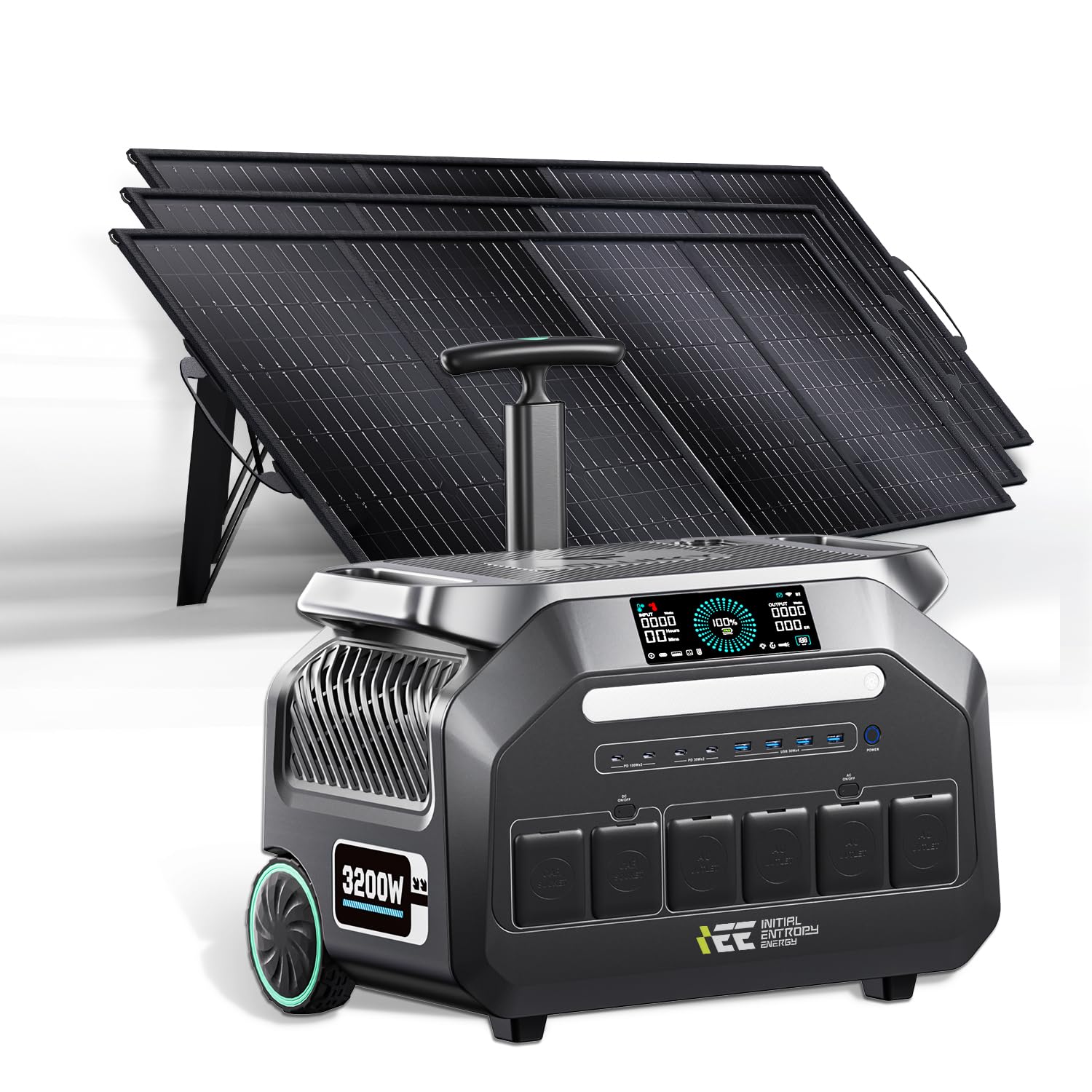 IEE P3200 Portable Power Station 3200W with 3x200W Solar Panel 2048Wh Solar Generator 1800W AC Charging AC Outlets