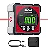 XUNTOP USB Charging Digital Angle Finder Level Box with Laser (Class 2, <1mW Output), 4-side Strong Magnetic Angle Gauge IP54 Waterproof Inclinometer Level for Hanging Decorations Woodworking