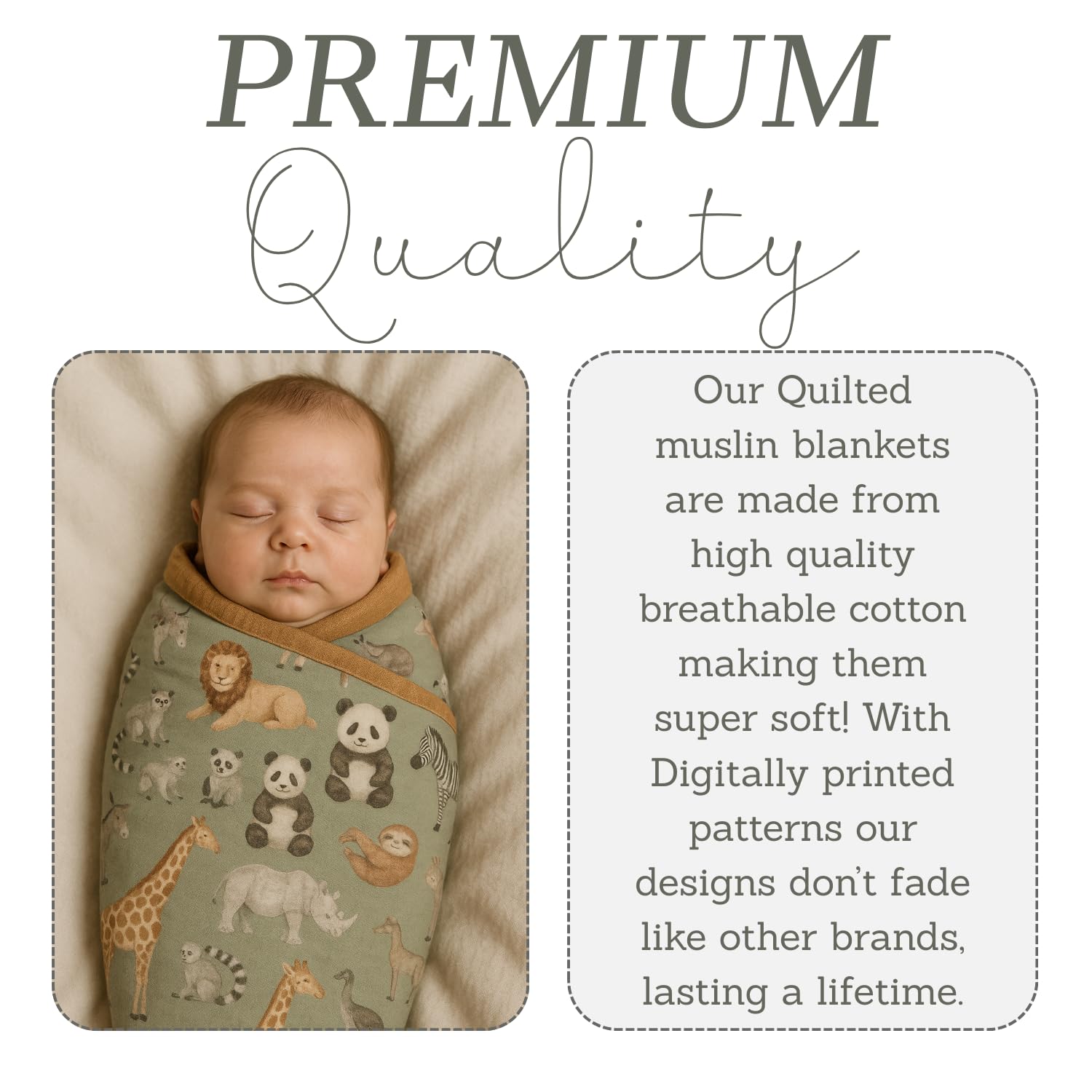 Baby J's, Sage Safari, Quilted Bamboo Muslin Blanket, X-Large Blankets for Babies and Toddlers - Image 4