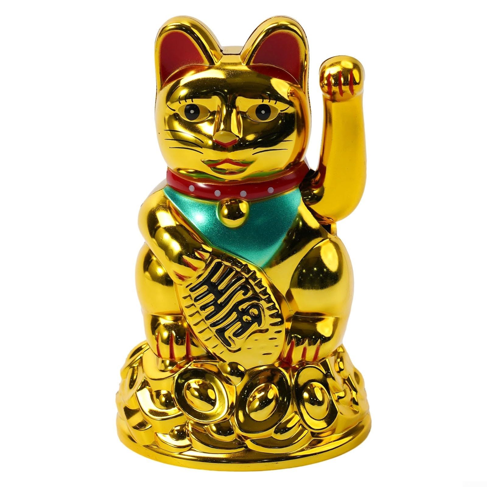 BEYOEE Lucky Waving Cat Maneki Neko in Gold Finish, Perfect Feng Shui Decor for Any Space
