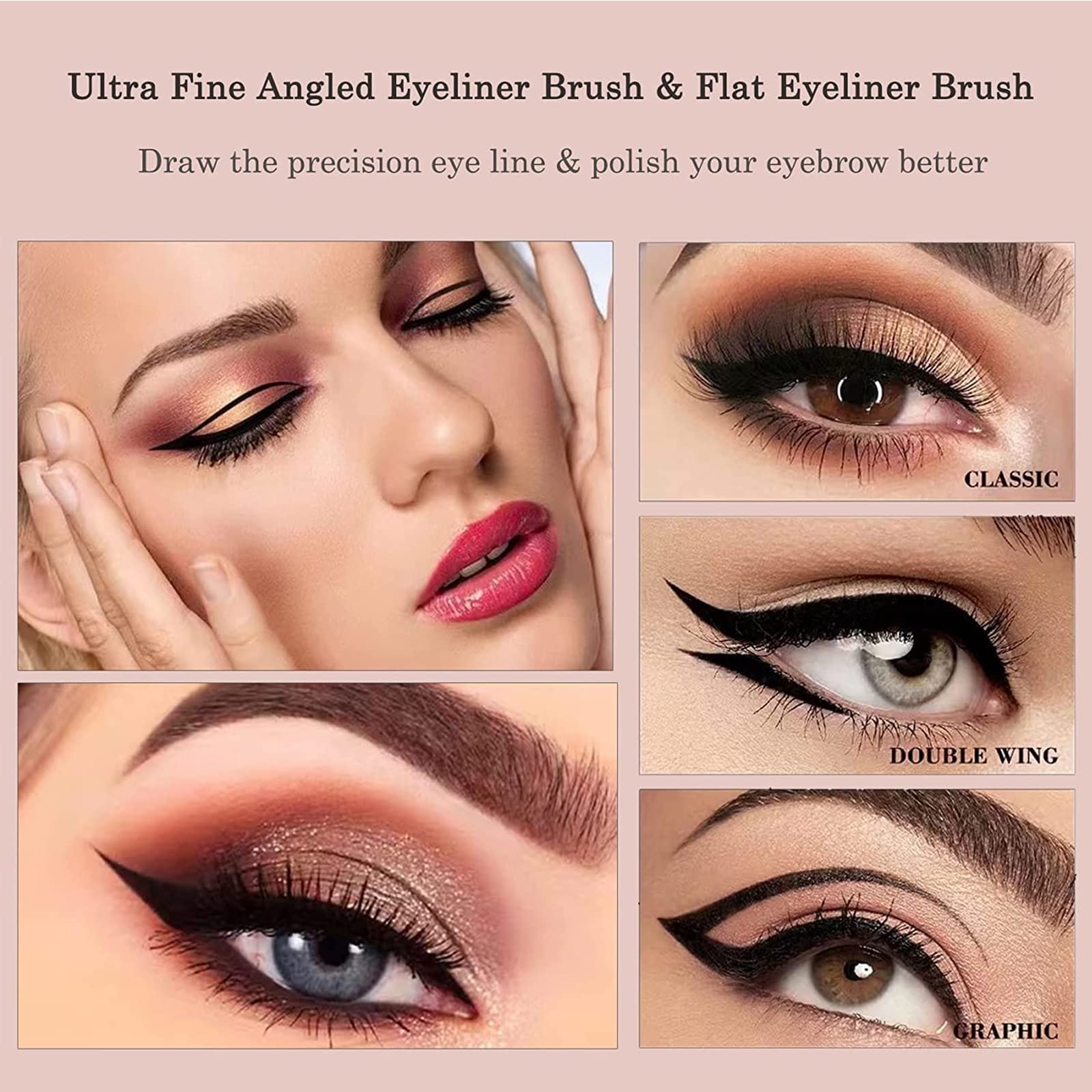 FENGCHUANG Schräger Eyeliner Pinsel 6 Stück Augen-Make-up-Werkzeug Schwarz