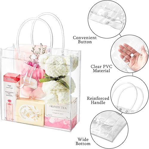 Miniatura 10 de Ohuimrt 24 bolsas de regalo transparentes con asas, bolsas de plástico reutilizables para envolver regalos con cinta, bolsas transparentes para