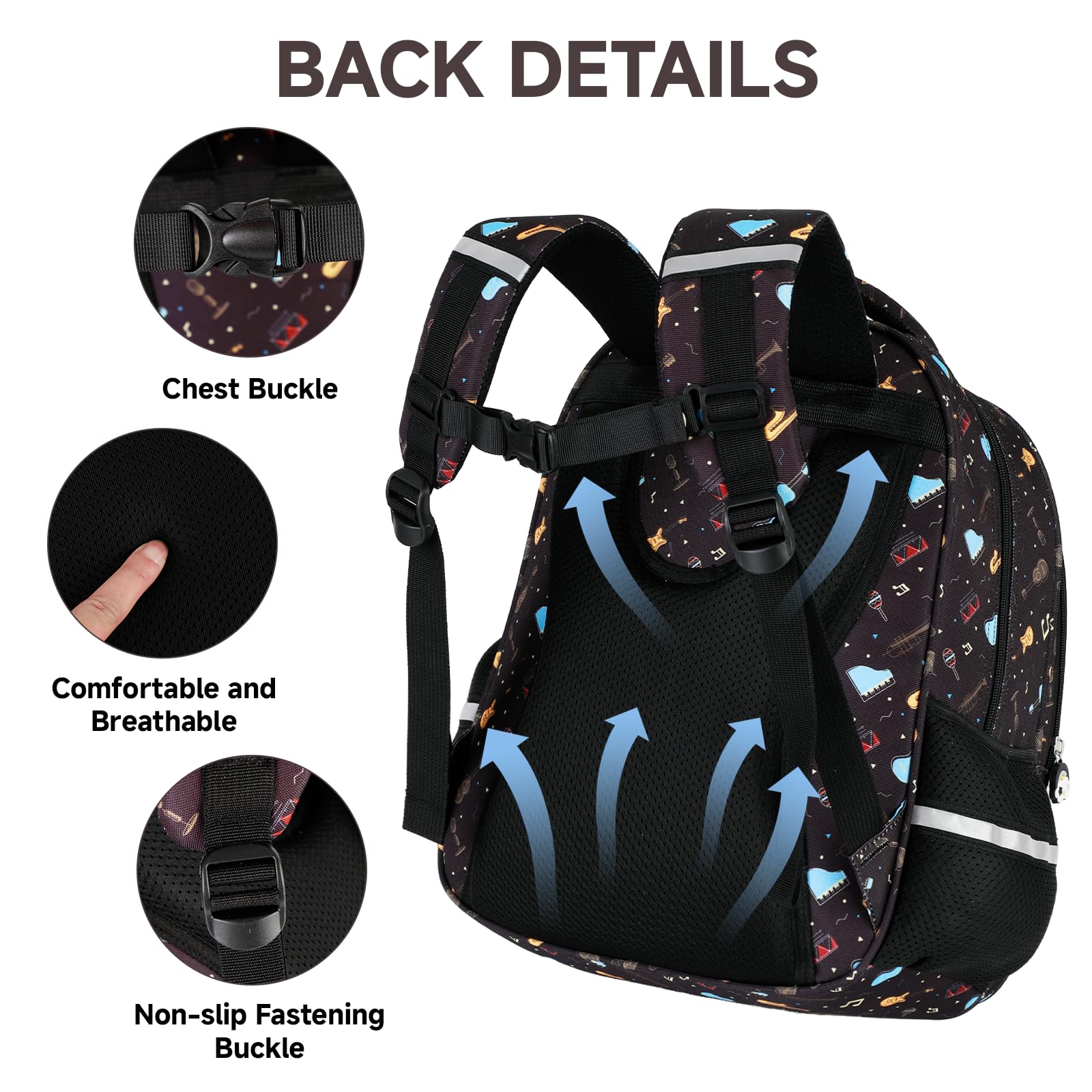 Amythe Zaino Scuola Ragazzi Classi da 1 a 5 Scomparto Laptop Moda, Cuffie | Traspirante Viaggio Riflettente Impermeabile Cinturino Pettorale Cuffie Daypack Multitasche Capiente Resistente per Scuola