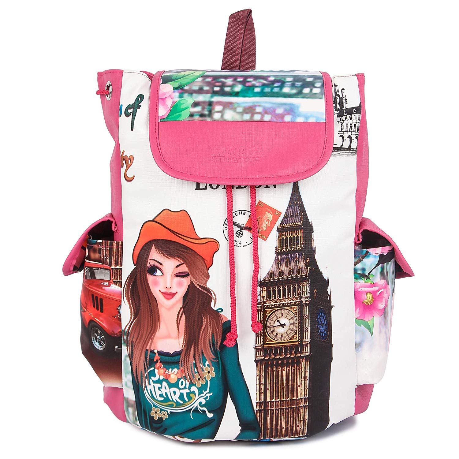 V4U girl’s Casual Pu Leather Pink Backpack